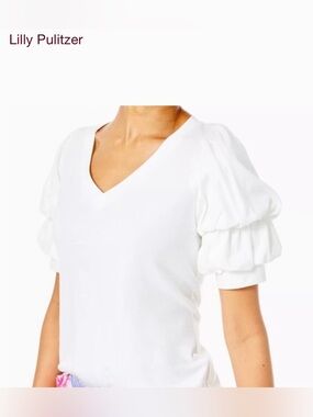 Lilly Pulitzer White V-Neck Dicola Top:  Size XS